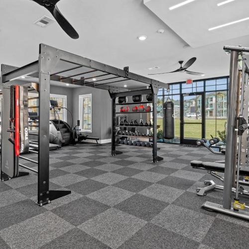a gym with weights